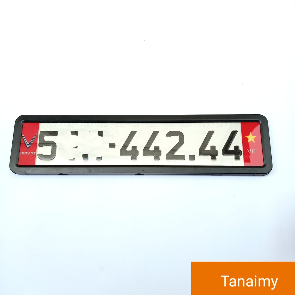 Khung dài biển số ô tô 5 số mới nhất viền thép có logo 2 bên