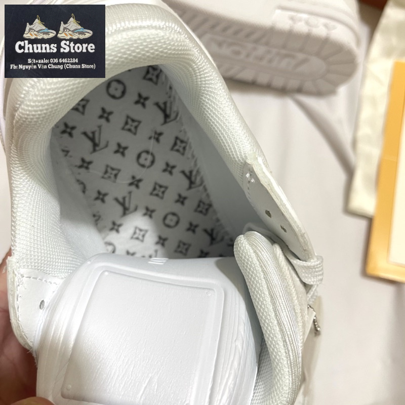 Giày LV trắng full da nhăn cao cấp, giày louis vuiton trắng sc 1:1 mới full box bảo vệ