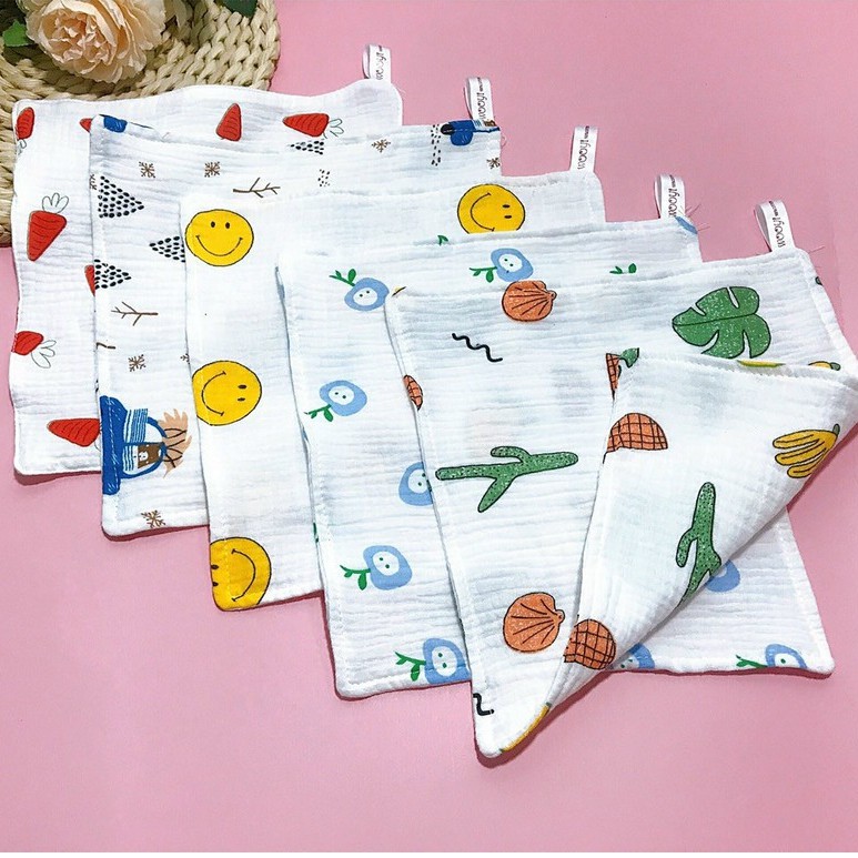 Khăn sữa Wooyi 4 lớp cotton mềm mịn cho bé (Set 5)