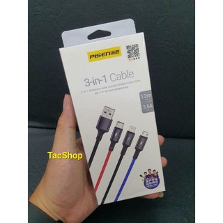 Cáp sạc nhanh 3 đầu Pisen AP01 hỗ trợ sạc nhanh 3.5A