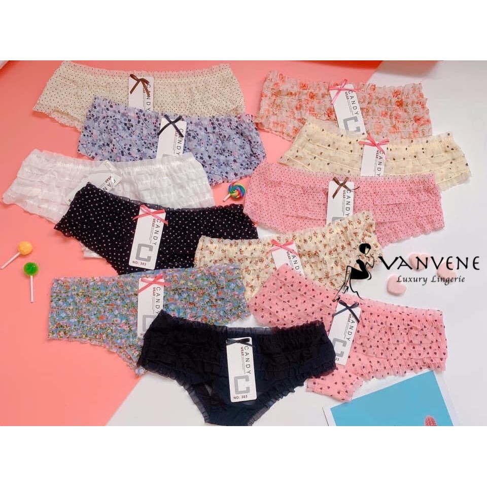 Quần Lót Nữ Candy Ren Bèo Nhúm Nữ Tính Free Size 40-50Kg Chất Liệu Lưới Mềm Mịn Thoáng Mát Cạp Thấp Trẻ Trung Q520