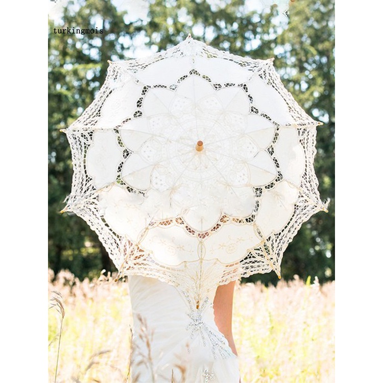 Dù che nắng 2 màu tùy chọn họa tiết ren hoa tinh tế cho chụp ảnh