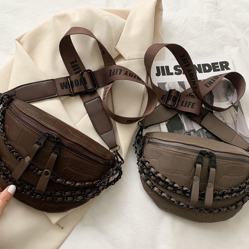 Túi xách IELGY đeo chéo vai dây xích bản rộng kết cấu cao cấp phối thoải mái