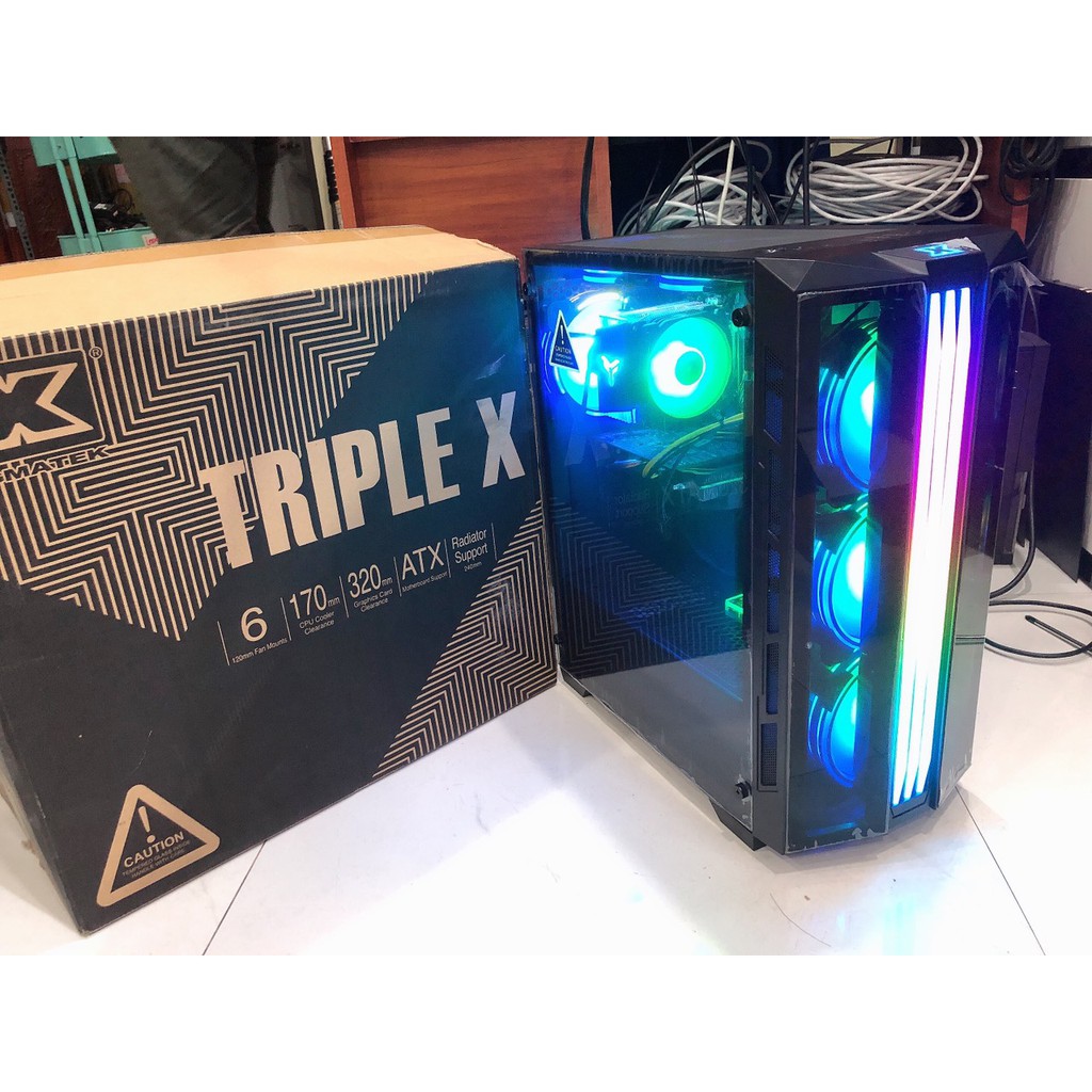 Vỏ Case máy tính XIGMATEK TRIPLE X (EN44245) mặt kính cường lực (No Fan) - PREMIUM ATX, RGB STRIP sẵn dải led mặt trước