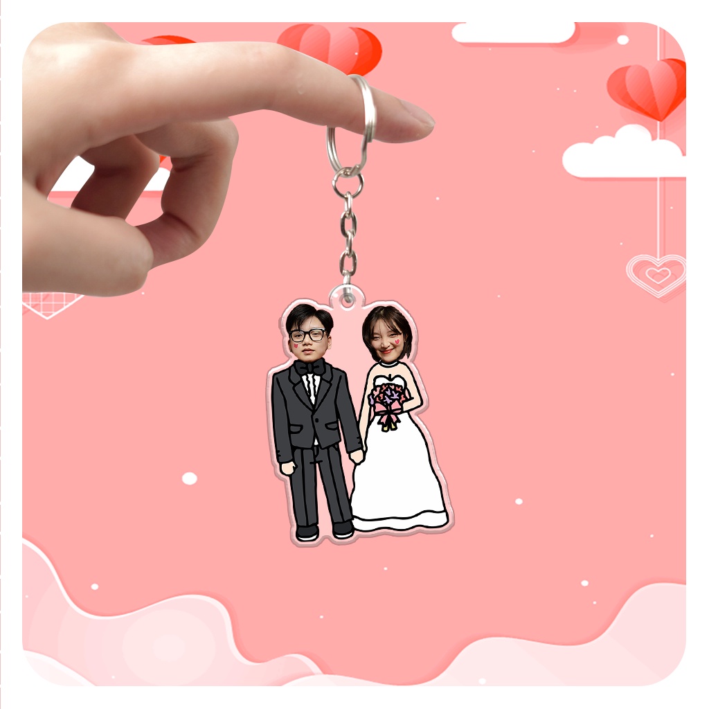 Móc khóa cho cặp đôi in hình theo yêu cầu dễ thương đáng yêu, quà tặng cho người yêu, bạn bè, gia đình