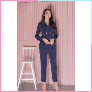 Set bộ vest thiết kế - áo vest kẻ quần dài siêu sang