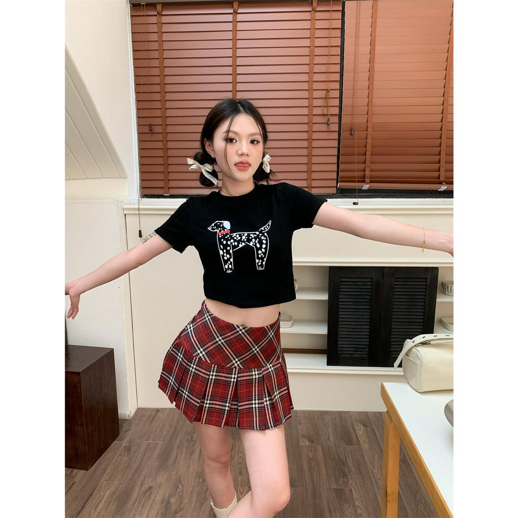 Lalisas Áo Croptop Tay Ngắn In Hình Chú Chó Đốm Vui Nhộn Thời Trang Thường Ngày Cho Nữ