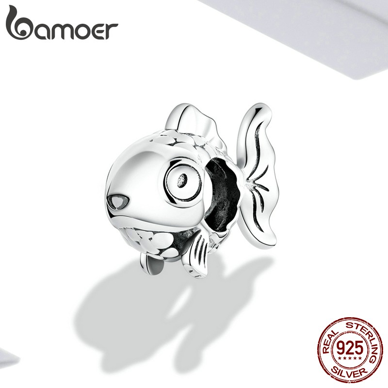 Hạt trang sức Bamoer Bsc543 bằng bạc 925 khẩu độ 4.5mm hình cá vàng thời trang thích hợp làm vòng tay DIY