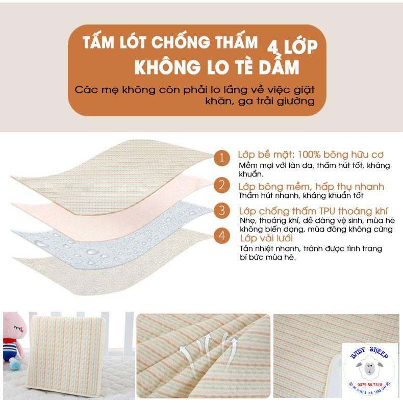 Tấm lót chống thấm cho bé, miếng lót sơ sinh dày dặn chất cotton hữu cơ tự nhiên dùng cho trẻ em người già