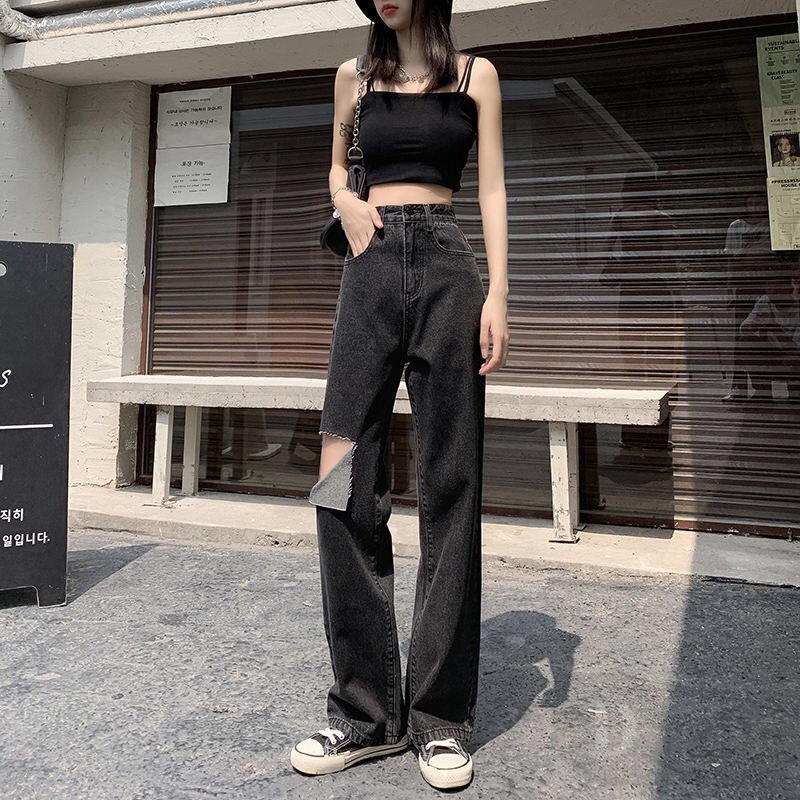 Quần jean Daduhey lưng cao ống rộng cá tính thời trang cho nữ