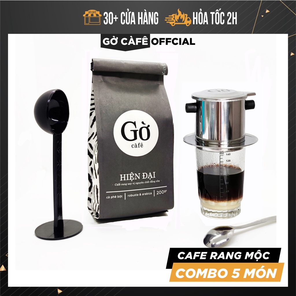 [COMBO 5 MÓN] Bộ dụng cụ pha phin tại nhà &amp; cà phê rang mộc, rang xay nguyên chất Gờ cafe