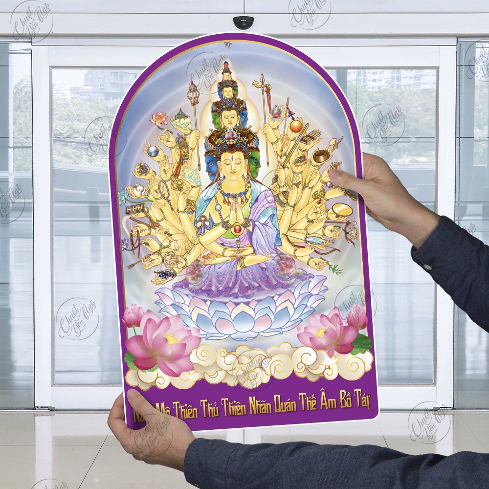 Hình Phật Thích Ca, Phật Dược Sư, Quán Thế Âm Bồ Tát, Thiên Thủ Thiên Nhãn kích thước 50cm x 33cm, decal chống nước.