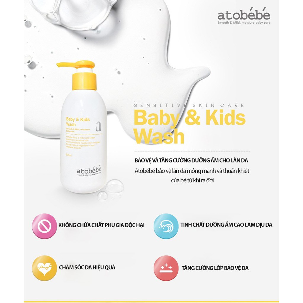 Sữa tắm gội cho bé Atobébé Baby &amp; Kids Wash chính hãng Hàn Quốc