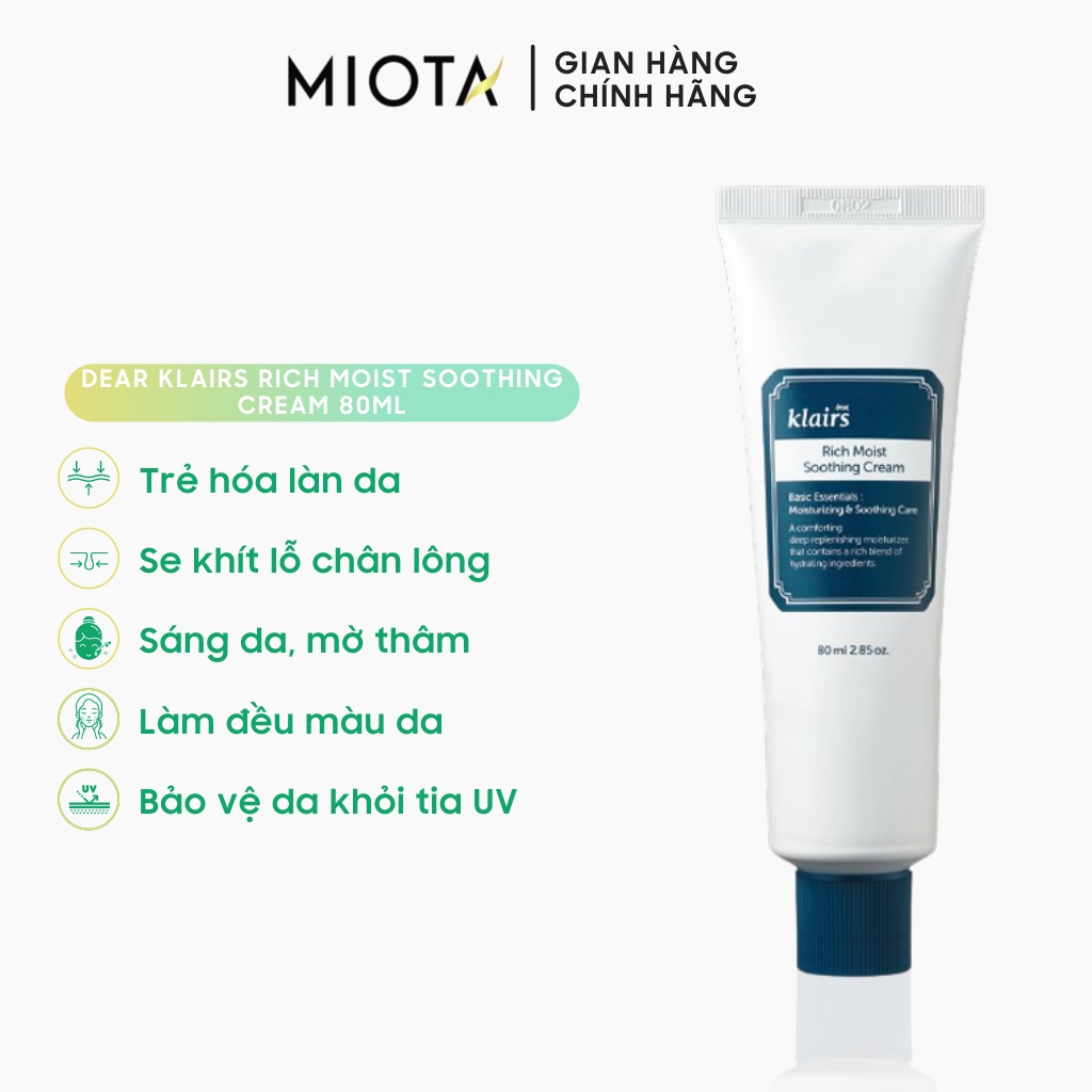 Kem dưỡng ẩm Klairs Rich Moist Soothing Cream 80ml