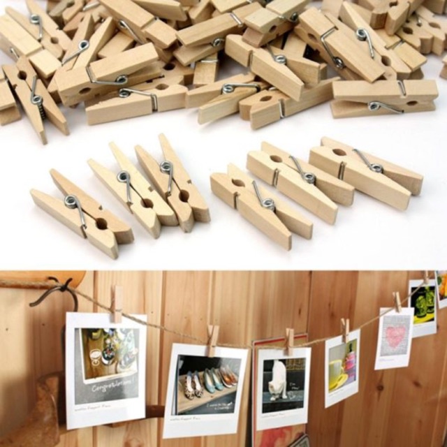 Kẹp gỗ treo tranh ảnh sticker - Túi 50 kẹp gỗ handmade decor trang trí tiệc, văn phòng, nhà cửa No.101264