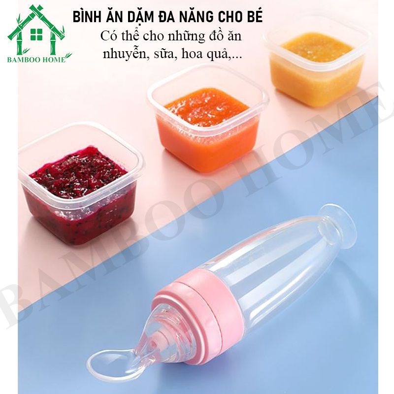 Bình thìa ăn dặm silicon tặng kèm núm nhai chống hóc siêu mềm Sami Nhật Bản