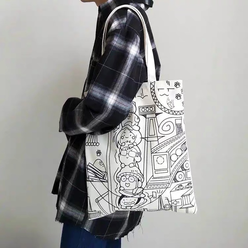 Túi tote vải canvas giá rẻ đeo chéo đi học có khóa kéo phong cách hàn quốc TT200