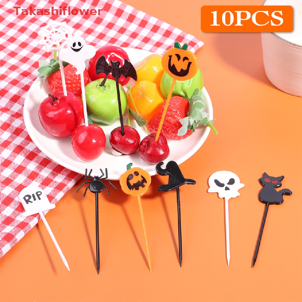 Set 10 Nĩa Ăn Trái Cây Họa Tiết Hoạt Hình Phong Cách Halloween