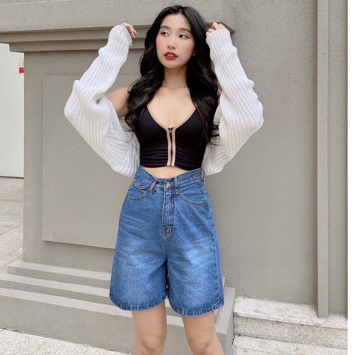 [ ÁNH XẠ ] QUẦN JEANS NGỐ LỬNG NỮ LƯNG CAO LAI CUỐN TÚI NẮP MÀU XANH ĐẬM FORM RỘNG MÁT MẺ CAO CẤP NITI KÈM ẢNH THẬT HOT