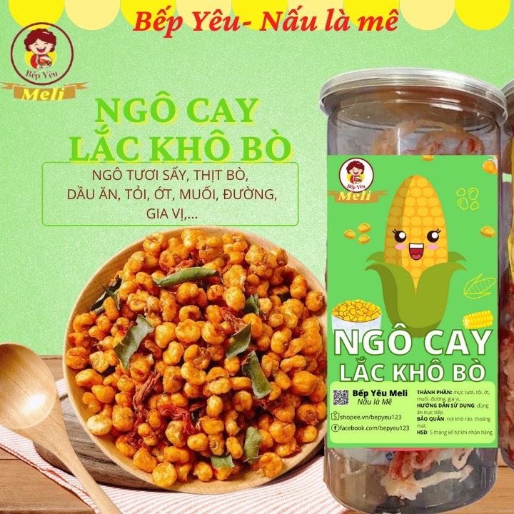 Ngô cay lắc bò khô 200gr (cay vừa) đồ ăn vặt siêu đỉnh Bếp yêu  Meli