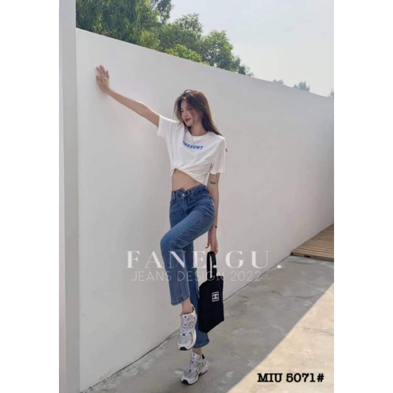 Quần jeans trơn cạp đính chữ hàng QCL1