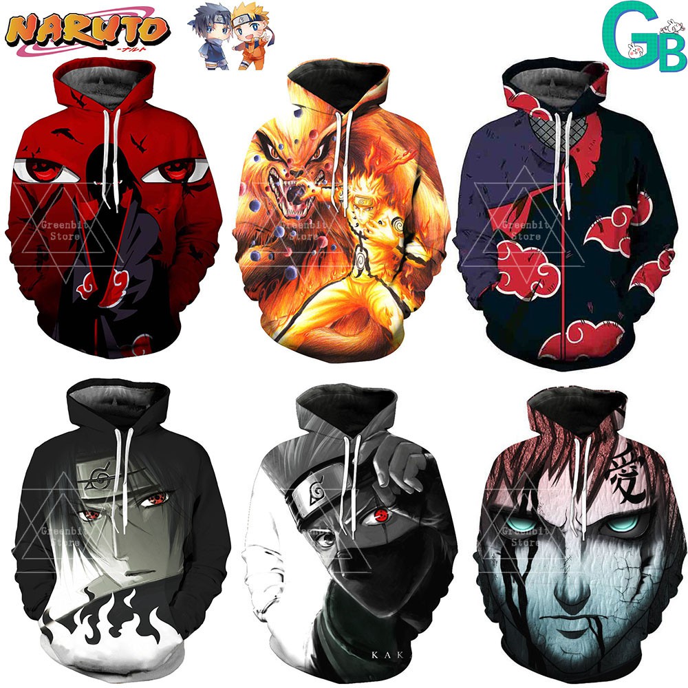 Áo hoodie tay dài in hình Anime Naruto uchiha itachi gaara