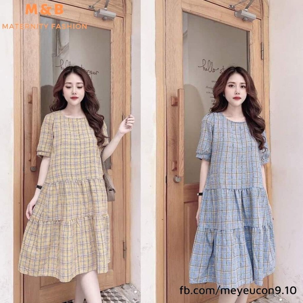 Váy bầu suông bauxinh - Váy bầu thời trang thiết kế chất lụa hàn freesize từ 45 đến 70kg