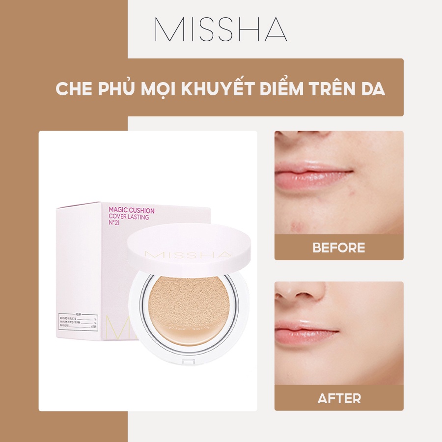 Phấn Nước Che Phủ Hoàn Kiềm Dầu Missha M Magic Cushion Cover Lasting SPF50+/PA+++ 15g