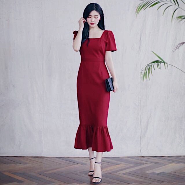 [Mã giảm 30k, 20k,12k, 5k đơn 0đ] Đầm Nữ Váy Maxi Đỏ Đuôi Cá Form Dài Vintage Công Sở Xinh Neppy N1W23