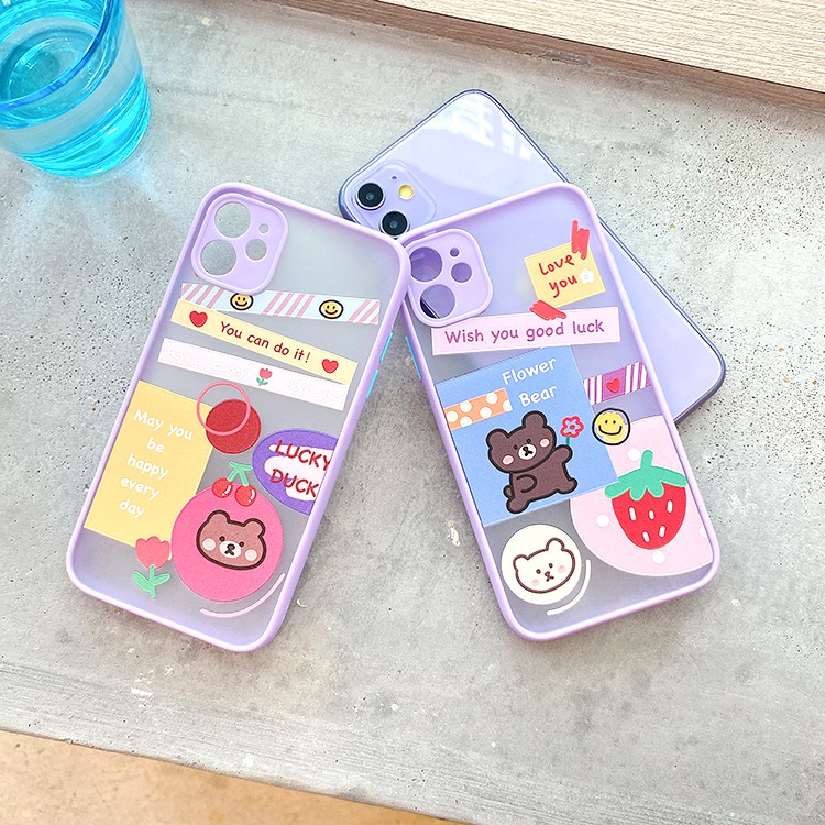 Ốp lưng iphone Flower Bear nhám viền nổi cong 5/5s/6/6plus/6s/6splus/7/7plus/8/8plus/x/xr/xs/11/12/pro/max/plus/promax