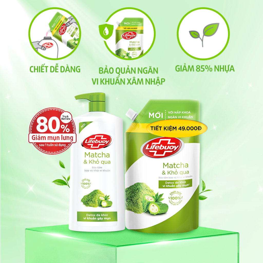 Sữa tắm Lifebuoy Detox và Bảo vệ khỏi vi khuẩn Matcha & Khổ qua Túi 1kg