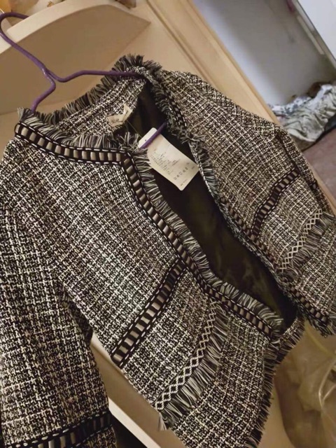 Áo khoác dạ tweed tua rua dáng ngắn hàng Qc( ảnh thật 3-7) | BigBuy360 - bigbuy360.vn