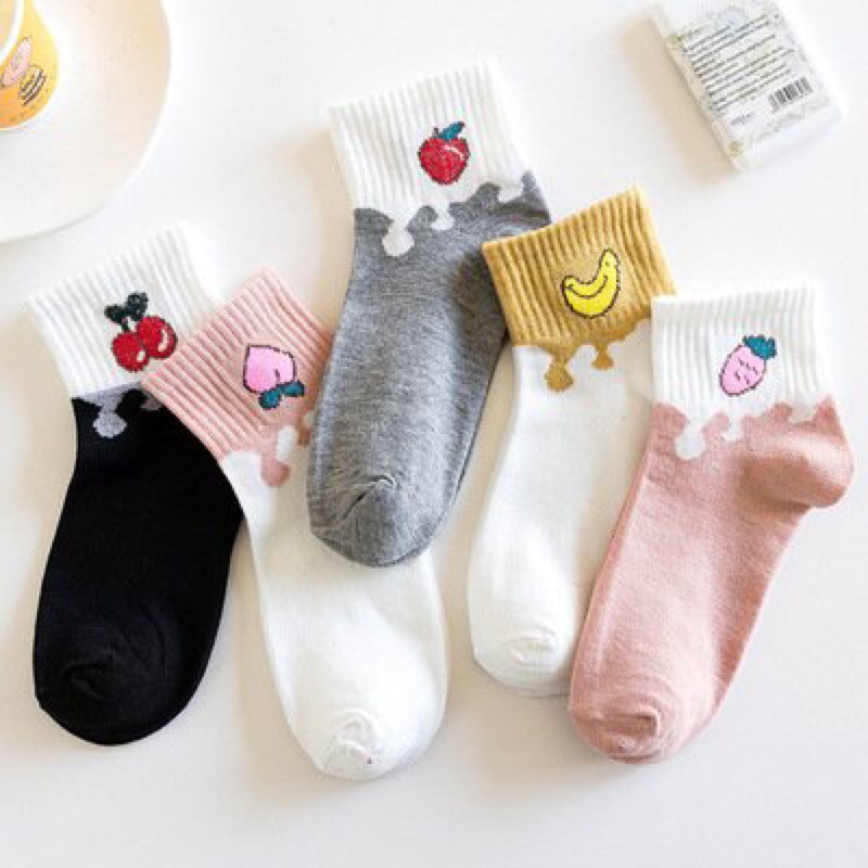 Tất nữ cổ thấp, vớ nữ Ulzzang set 5 đôi tất mẫu trái cây chất liệu cotton cực mát V01