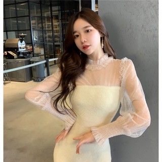 Đầm Len Ôm Body Viền Chiffon