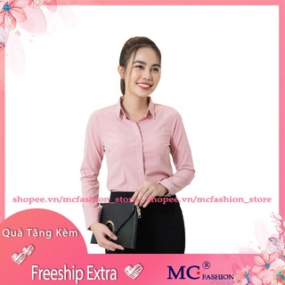 [Tặng Quà 25K] Áo Sơ Mi Nữ Dài Tay Mc Fashion, Kiểu Dáng Công Sở, Có Cổ Đức Màu Đen, Trắng, Xanh Tím Than, Hồng, Đỏ, Đẹp