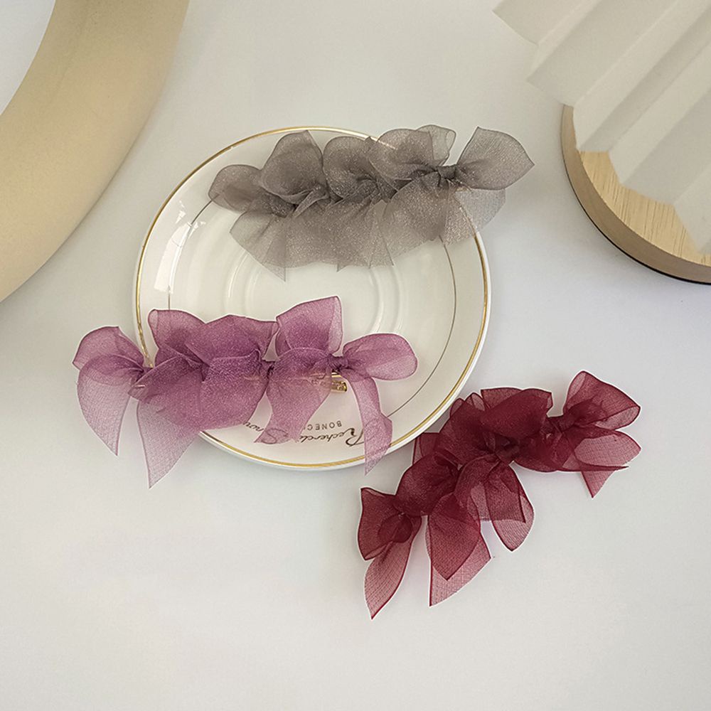 Kẹp tóc hình nơ phối lưới phong cách Hàn Quốc đơn giản thời trang cho nữ