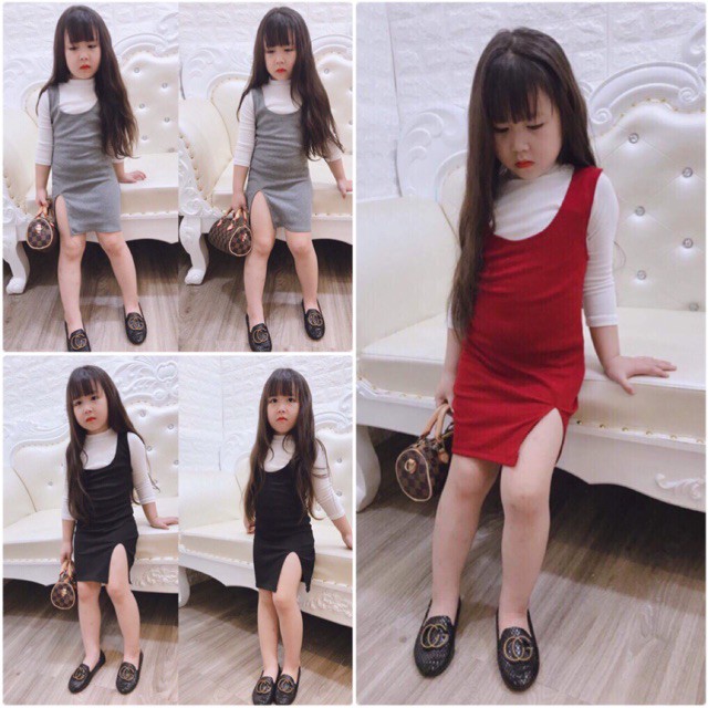 Set Váy Xẻ Tà Len Tăm Kèm Áo Cho Bé Gái