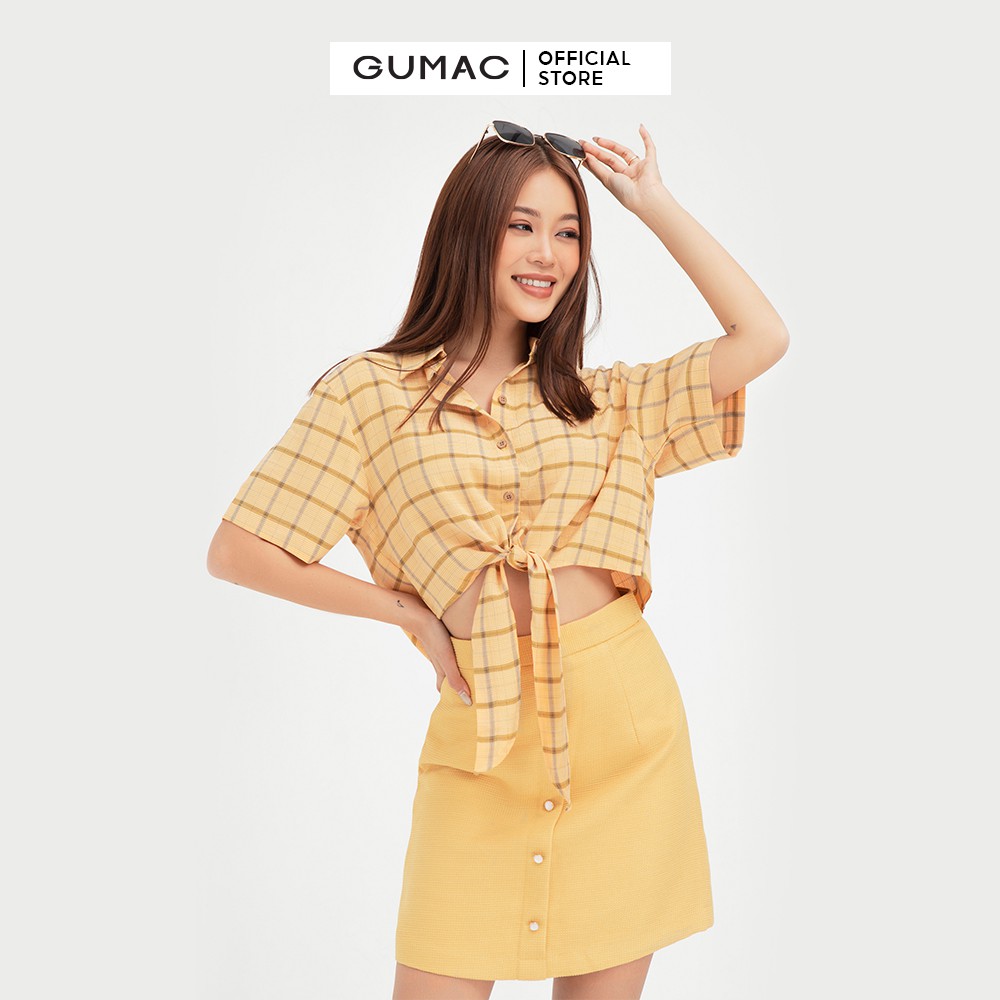 [Mã WABRGU100 giảm 15% đơn 249K tối đa 100k] Áo kiểu nữ caro cột eo GUMAC màu vàng năng động, cá tính AB4101 | BigBuy360 - bigbuy360.vn