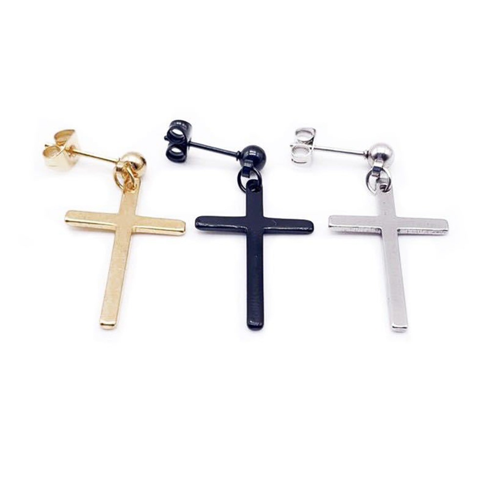 Đôi Bông Tai Hình Thánh Giá Bằng Thép Không Gỉ Cho Nữ