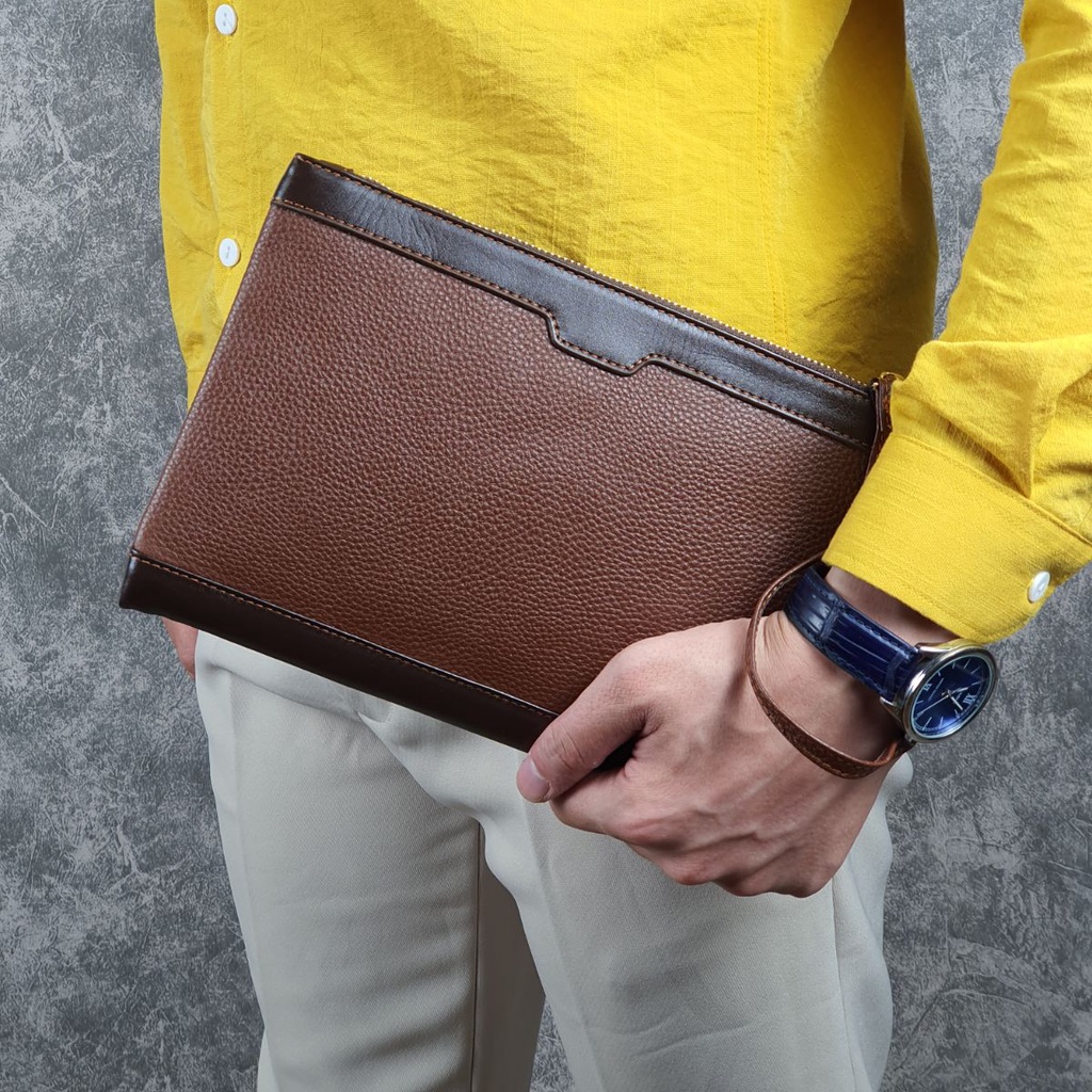 Clutch cầm tay nam da bò thật vân mill CL127  - 100% Da thật, BH 3 năm