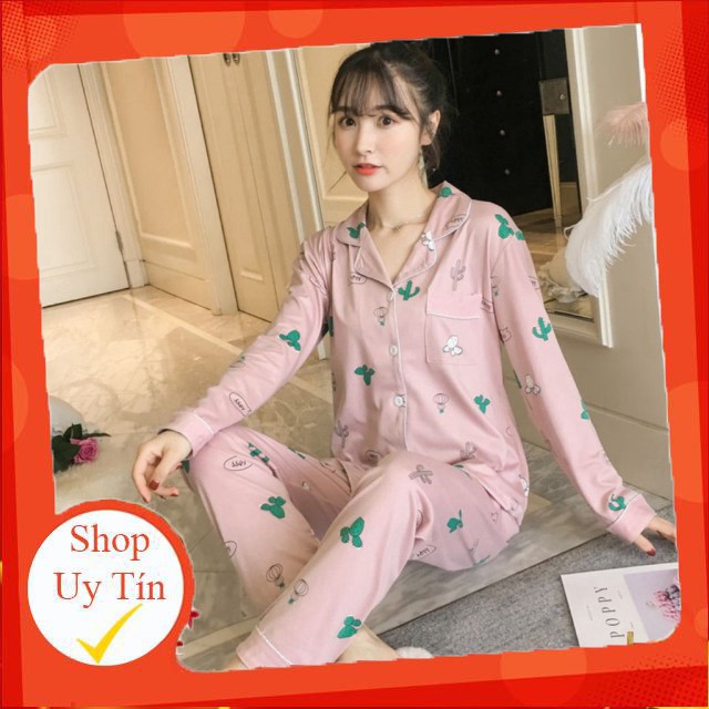 [KHUYẾN MÃI 3 NGÀY] BỘ PIJAMA DÀI TAY COTTON THUN HỌA TIẾT XINH XẮN HÀNG QUẢNG CHÂU CÓ SẴN