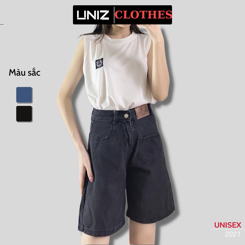 Quần Short Nữ Túi Trước UNIZ Q9015 (2 Màu), Ulzzang, Dáng Lửng, Cạp Cao, Ống Rộng Vừa, Vải Jean, Co Giãn, Mềm Nhẹ