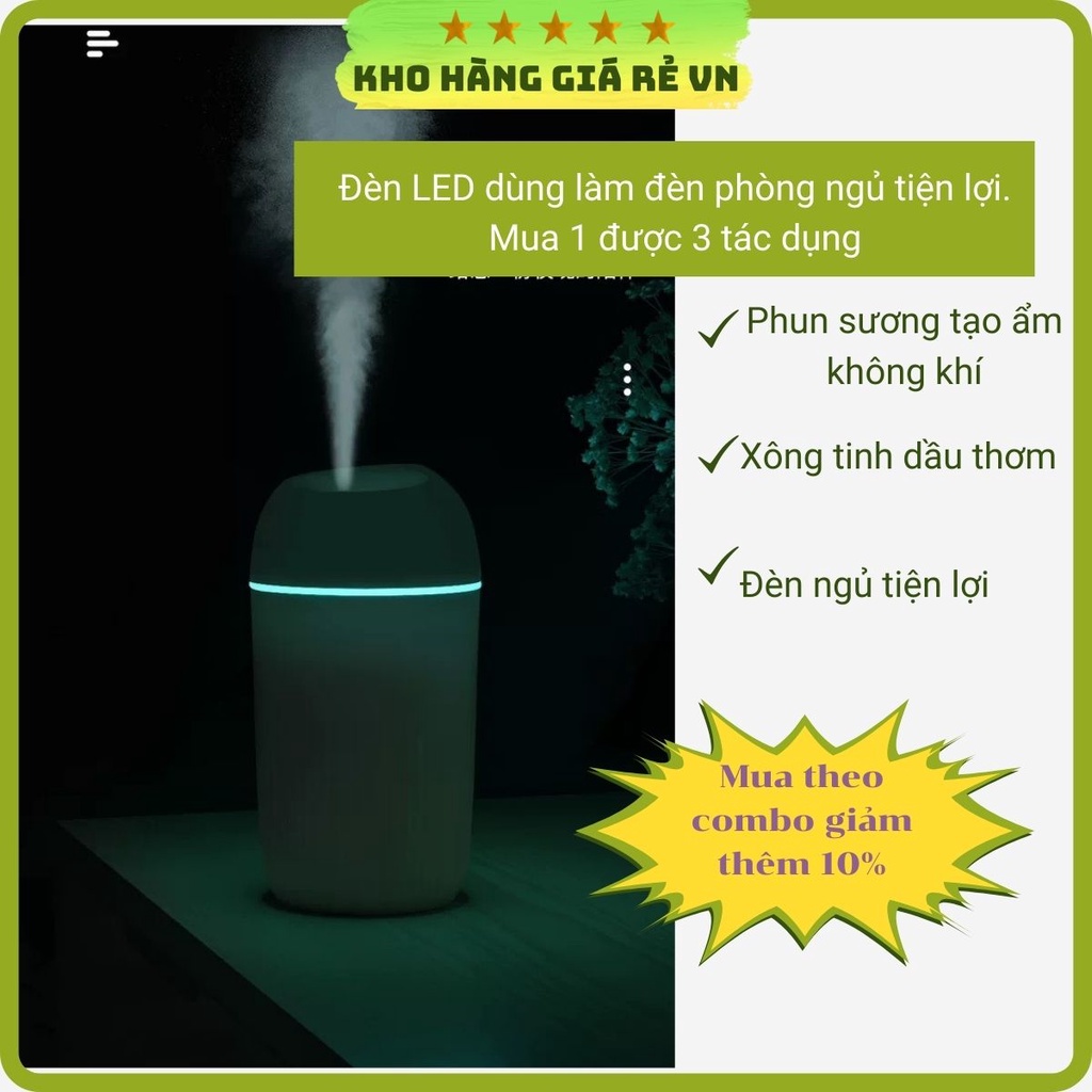Máy xông tinh dầu đèn xông phun sương mini tạo độ ẩm không khí có đèn led làm đèn ngủ tặng tinh dầu kho hàng giá rẻ VN