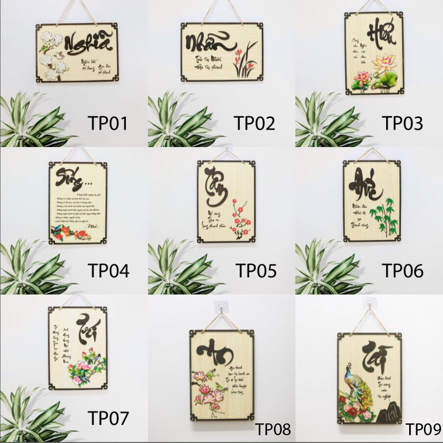 Combo 3 Bảng Gỗ Trang Trí Nhà Cửa BÁCH MỘC Hình Chữ Nhật Size Lớn