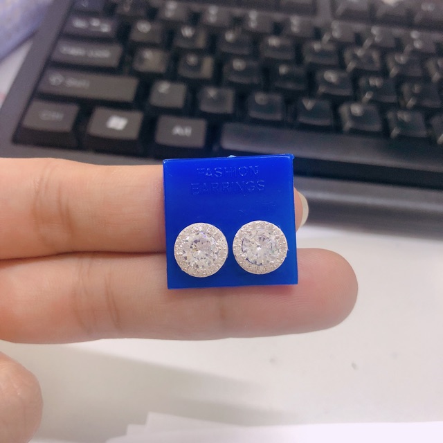 Bông tai nữ bạc ta mặt đá tròn lấp lánh cực đẹp/ JQN cam kết bạc thật, kèm bảo hành