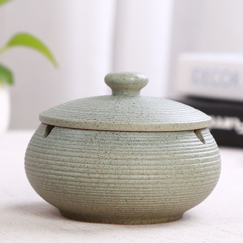 Gạt Tàn Thuốc Bằng Gốm Có Nắp Đậy Phong Cách Retro Trang Trí Phòng Khách / Xe Hơi