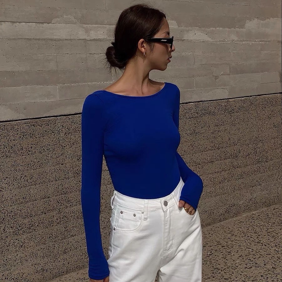 Áo Thun Tay Dài Hở Lưng Ôm Dáng Màu Trơn Dành Cho Nữ