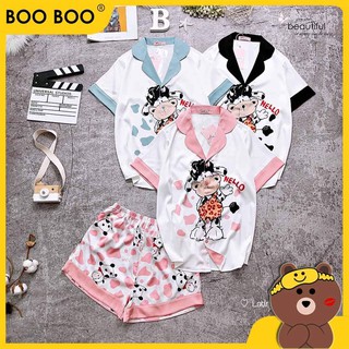 Đồ Bộ Phi Lụa Bò Sữa Dễ Thương Thoáng Mát, Pijama Lụa Cao Cấp