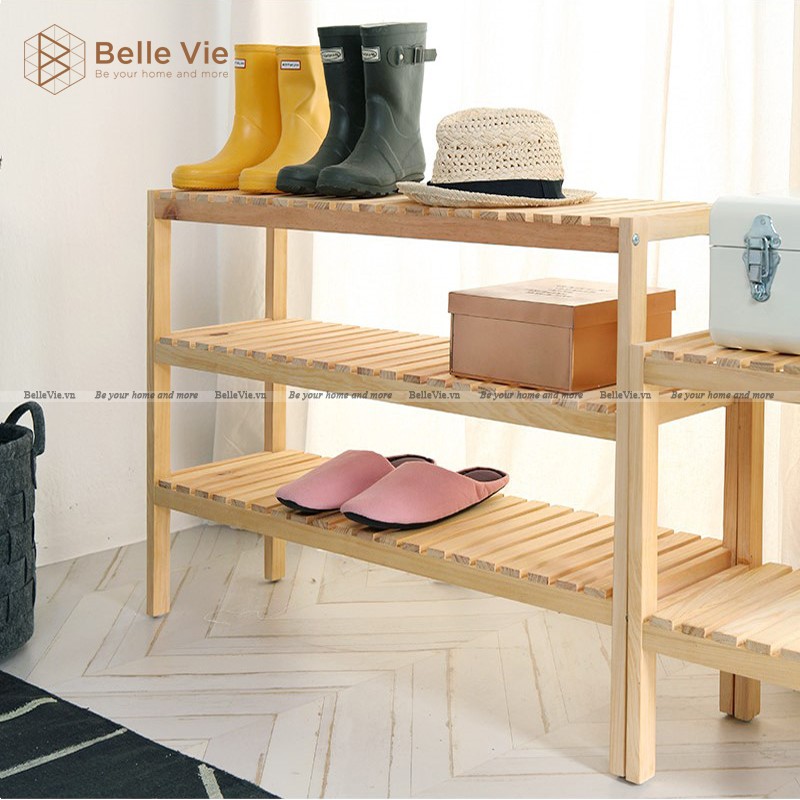 Kệ Gỗ Để Đồ 3 Tầng 80cm MIMO FURNITURE Giá Đựng Dép Gỗ Thông Cao Cấp