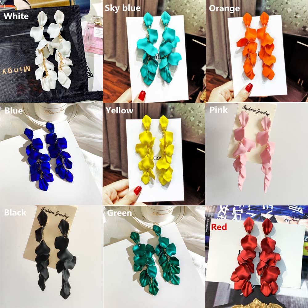 Khuyên tai acrylic dáng dài hình hoa hồng chống dị ứng 2021 cho nữ